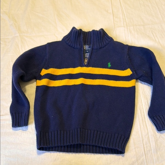Ralph Lauren Other - Polo Ralph Lauren Boys 5 Blue Navy Yellow Knit Sweater Logo Zip Pullover Stripe